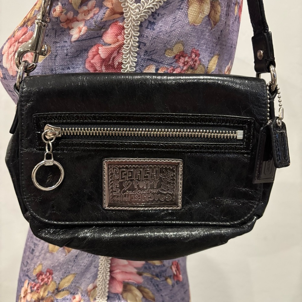 Coach poppy glossy liquid leather top handle mini pouch shoulder bag - Picture 3 of 16